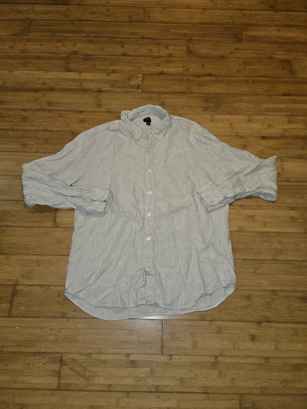 J Crew Shirt Mens XL Gray White Slim Fit Button Down Linen Long Sleeve